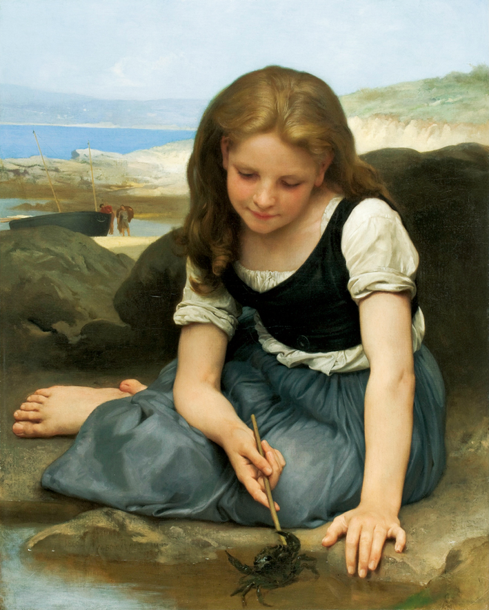  阿道夫·布格罗 Adolphe Bouguereau —— 女孩与螃蟹